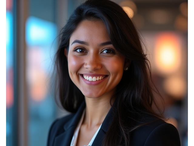 Headshot of Elara Ghosh, a marketing specialist, smiling warmly.