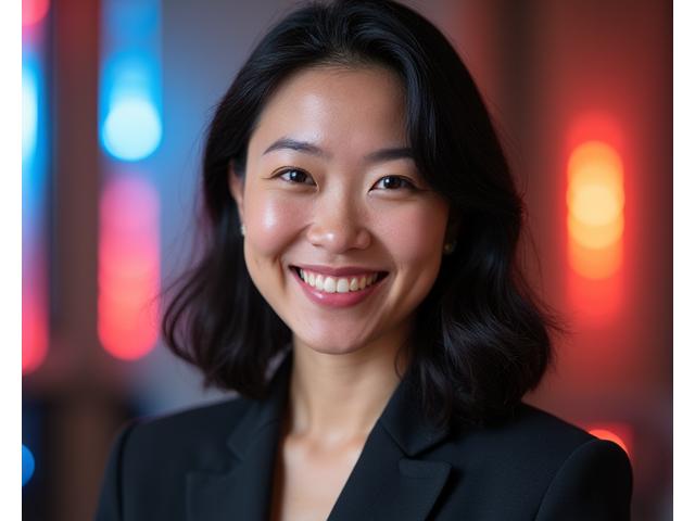 Headshot of Maya Chen, co-founder of Lumen Rhythms, smiling confidently against a soft-focus professional background.