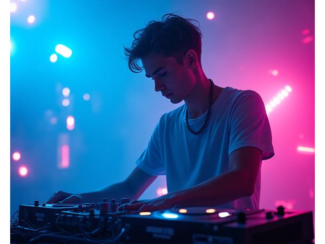 Innovative electronic music producer and DJ performing a vibrant set in a club