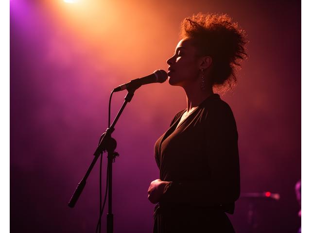 Emerging soul singer captivating an audience with powerful vocals and stage presence