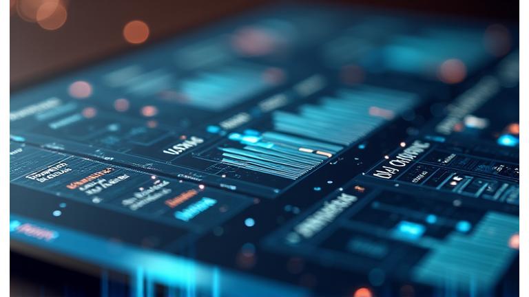 A sleek, modern interface displaying personalized content or recommendations on a tablet or large screen, with subtle biometric sensors or RFID tags in the foreground. Focus on data visualization and seamless interaction.