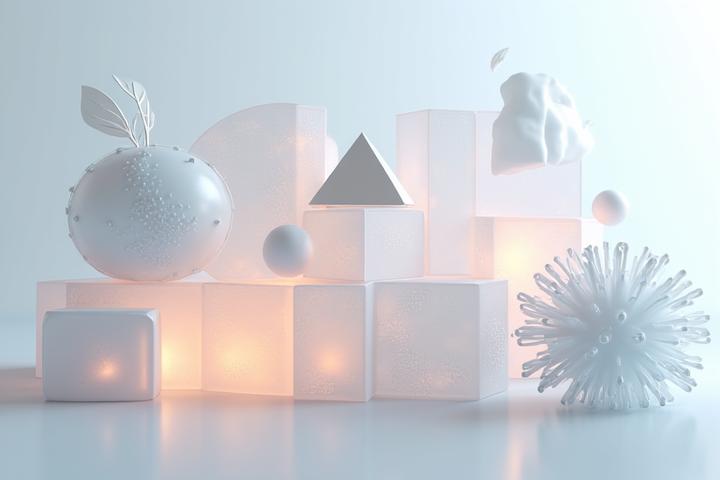 Abstract representation of interconnected design principles, fusing nature, technology, and human elements