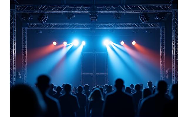 Professional sound and lighting equipment setup