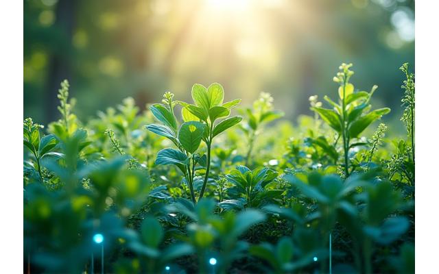 Green foliage with bright sunlight indicating sustainability